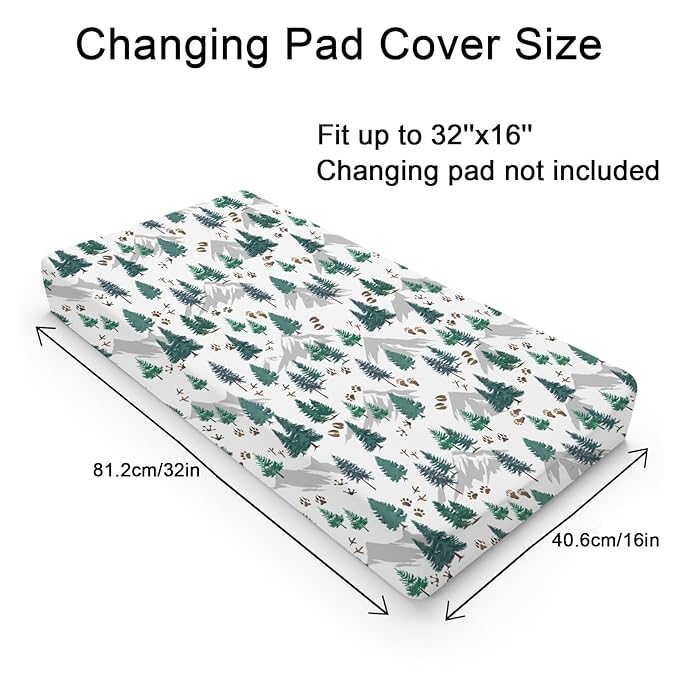 Green Pine Forest Animals Tracks Baby Changing Pad Covers Pine Trees Paws Mountain Diaper Changing Table Sheets for Girl Boy Soft Breathable Stretch Fitted Nursery Change Table Mat 32''x16''