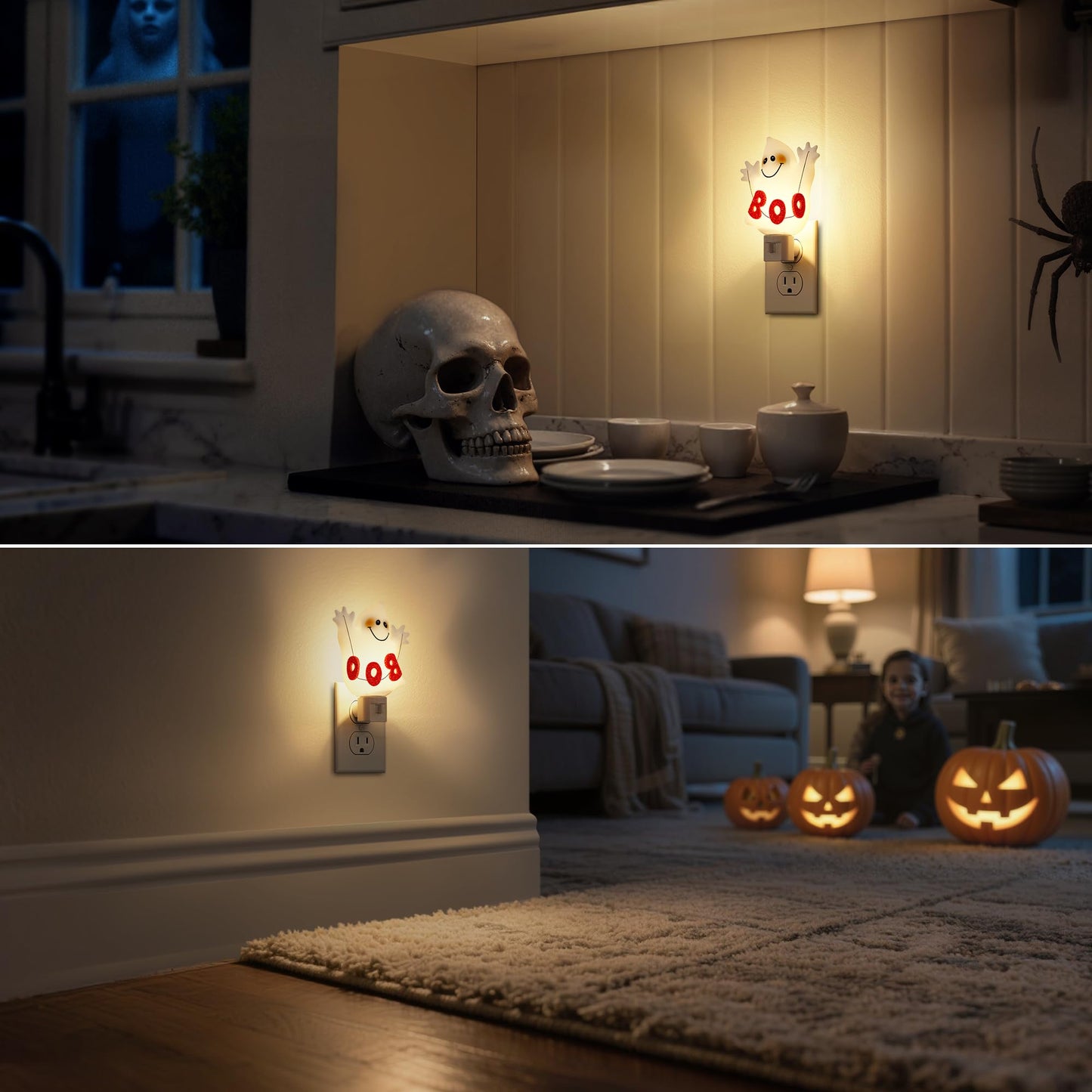 DORESshop Halloween Night Light - Ghost Plug-in Nightlight, 360? Rotatable, Warm White, 1 Pack
