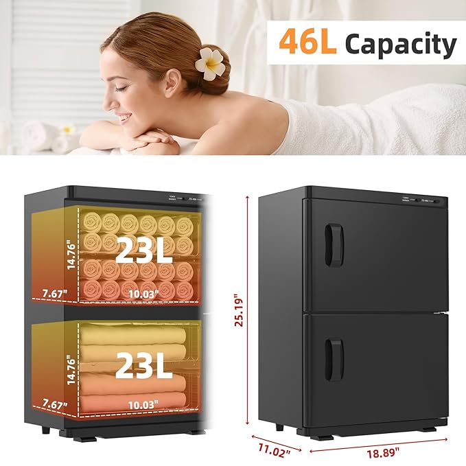 ADVWIN 46L Hot Towel Warmer Cabinet, Towel Warmer for Spa Salon, Professional Large Capacity Towel Double Cabinet for Bathroom, Esthetician