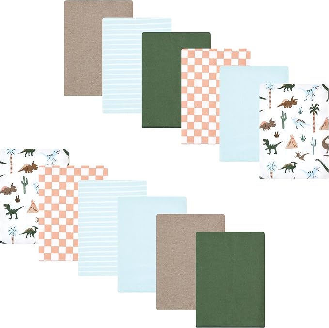 Luvable Friends Hudson Baby Flannel Burp Cloths 12pk, Vintage Dino