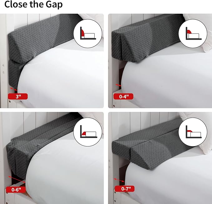 MABOZOO Pillow Wedge for Headboard Gap,Bed Gap Filler Full Size,Foldable Bed Wedge Pillow for Headboard,Grey Bed Wedge Gap Filler,Foam Mattress Gap Filler,54"x6"x6"