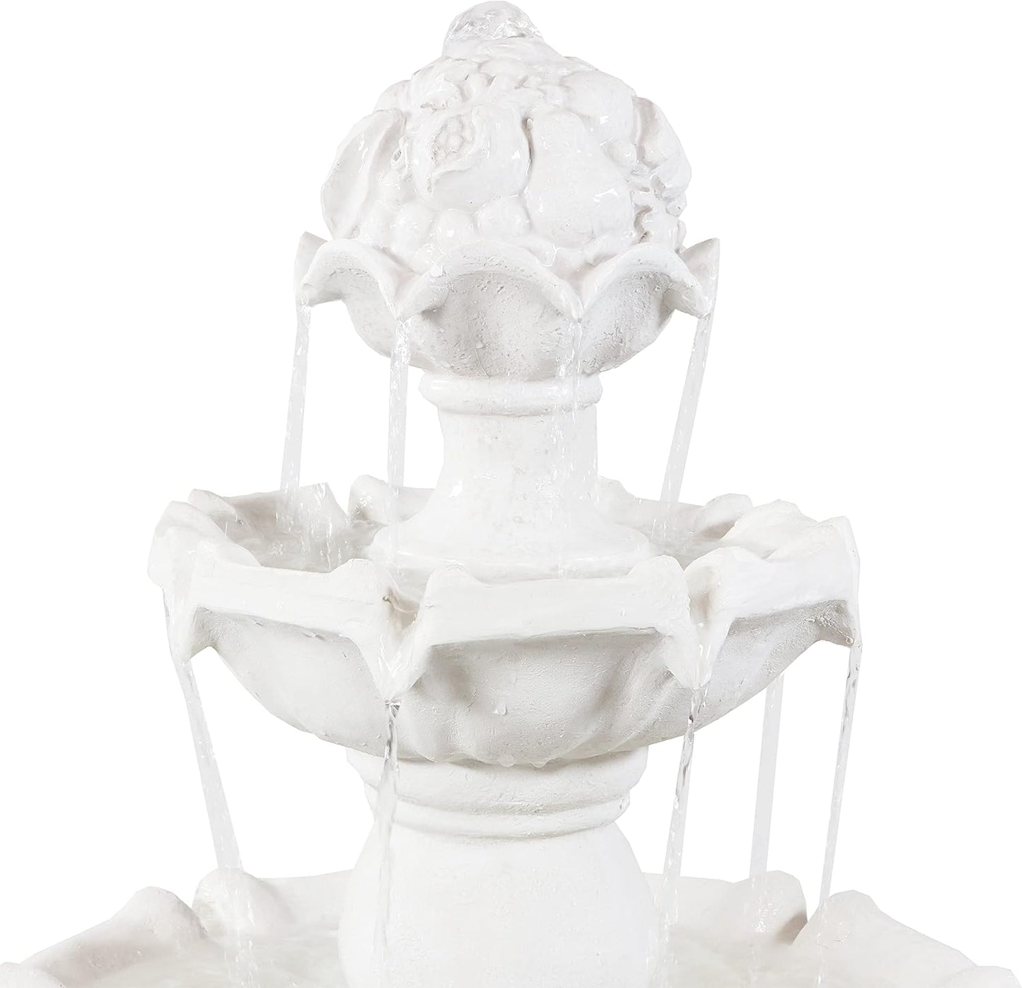 Sunnydaze 52-Inch 3-Tier Outdoor Water Fountain with Fruit Top - Large Outdoor Water Feature for Garden, Patio, Yard or Balcony - White