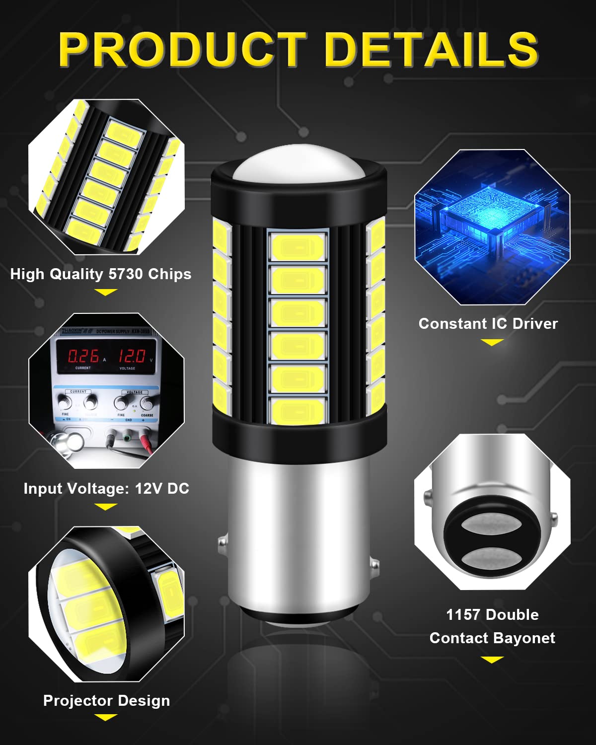 Qoope 1157 Led Bulb White 2357 2057 7528 Bay15D Bulbs Replacement For Brake/Tail Lights  Back Up Reverse Lights  Turn Signal Light  Rv Camper Trailer Light (Pack Of 10)