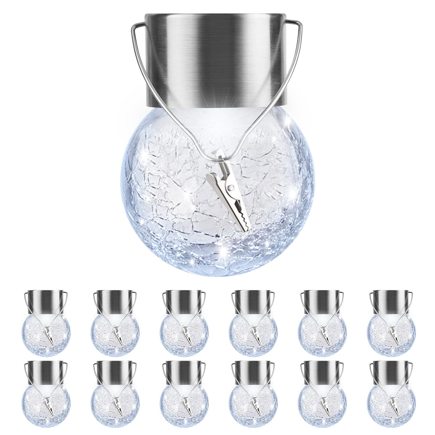Partphoner Solar Globe Lanterns 12 Pack, Waterproof  ed Glass, Cold White, Model Pa1164 For Outdoor Decor, Garden, Patio