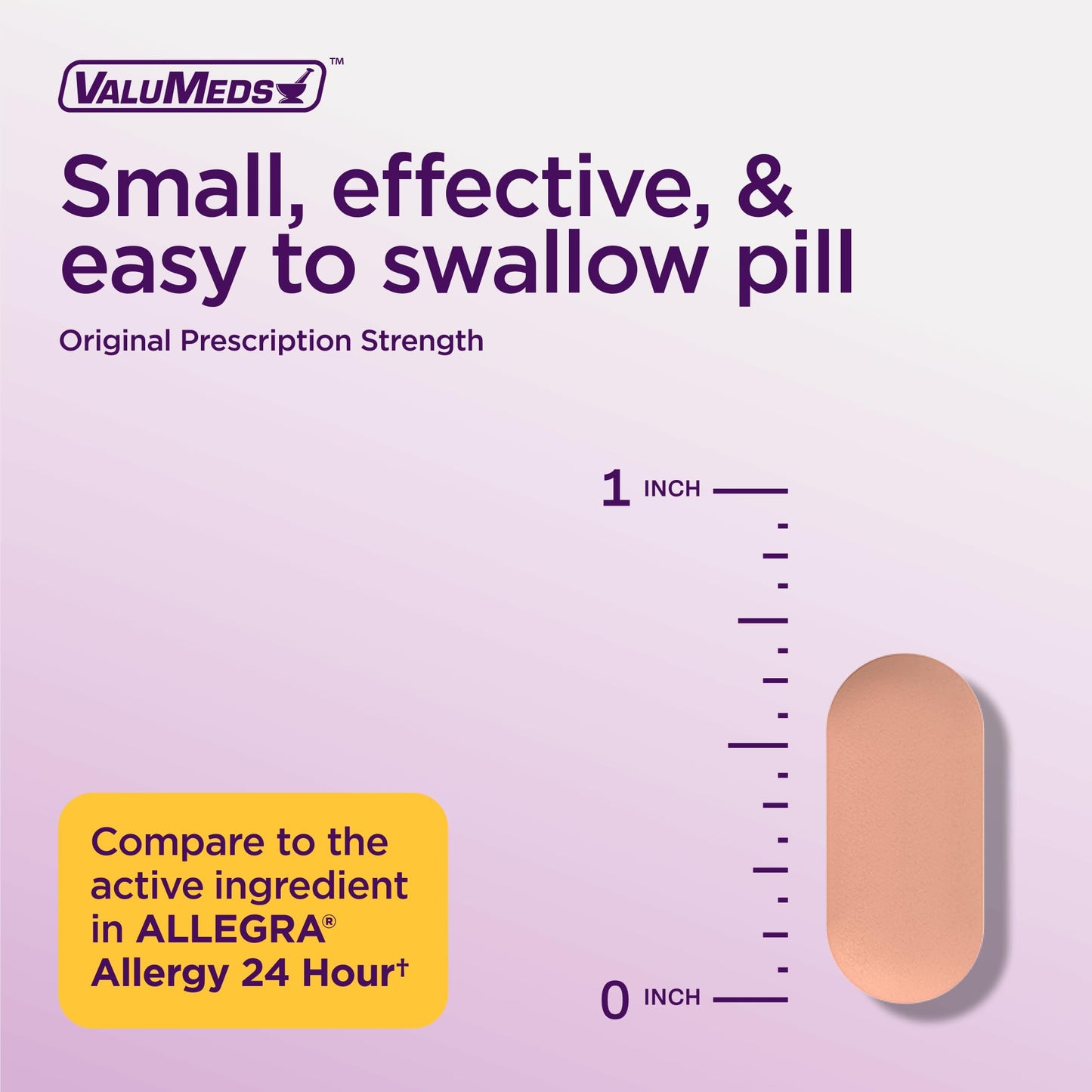 ValuMeds | Compare to Allegra | Fexofenadine HCl 180mg | 24-Hour Allergy Relief, Non-Drowsy Antihistamine Generic Medicine for Allergies, Hay Fever, Itchy Eyes | for Kids & Adults (100 Count)