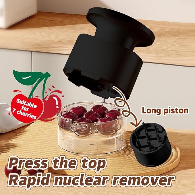 Cherry Pitter - Quick Release Multi Cherries Stoner Pitter 7-in-1, Push Button Cherr'y Core Pit'ter Tool Multiple with Splatter Protector, Pit Seed Remover for Making Jam Cherry Dishes (Balck-7 Holes)