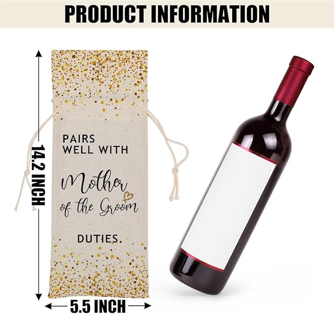 Mother of the Groom Wedding Wine Bag Bridal Shower Gifts Bachelorette Gifts for Bride Fiance Gifts for Women Him Friend Coworker Bachelorette Party Wine Bag