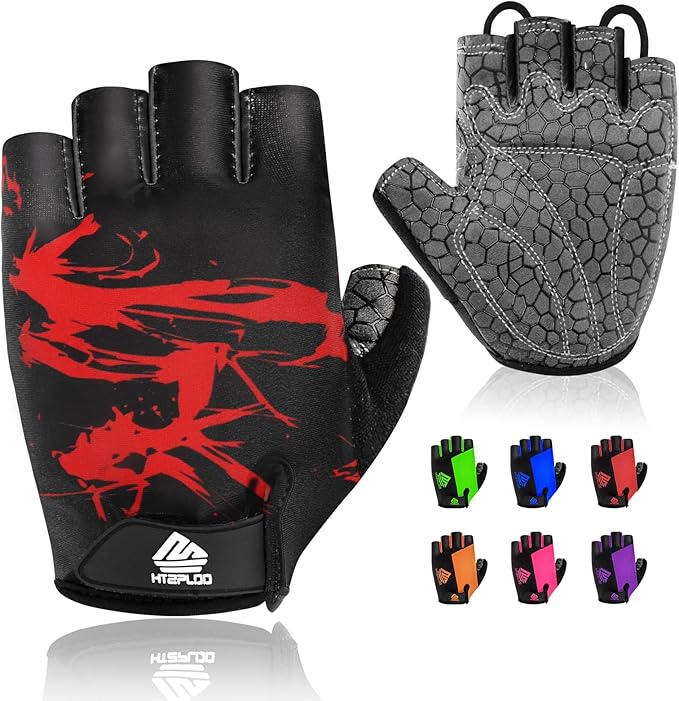 HTZPLOO Bike Gloves for Men Women with Anti-Slip Shock-Absorbing Pad, Light Weight Half-Finger Cycling Gloves
