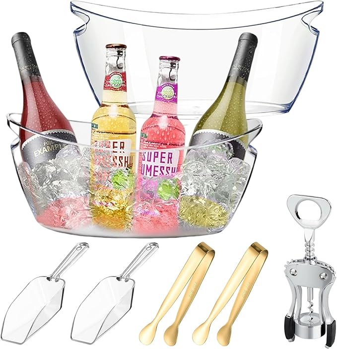 Ice Buckets for Parties,Ice Bucket Bowls of 2pcs with Scoops(2pcs)&Metal Wine Bottle Opener&Ice Clip(2pcs),5.5L Large Clea...
