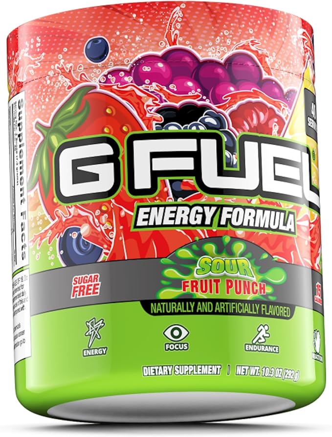 G Fuel Sour Fruit Punch Energy Drink Powder, Pre Workout Caffeine Mix for Gaming, Sugar Free Focus Amino, Vitamin + Antioxidants, 10.3oz (Sour Fruit Punch, 40 Servings)