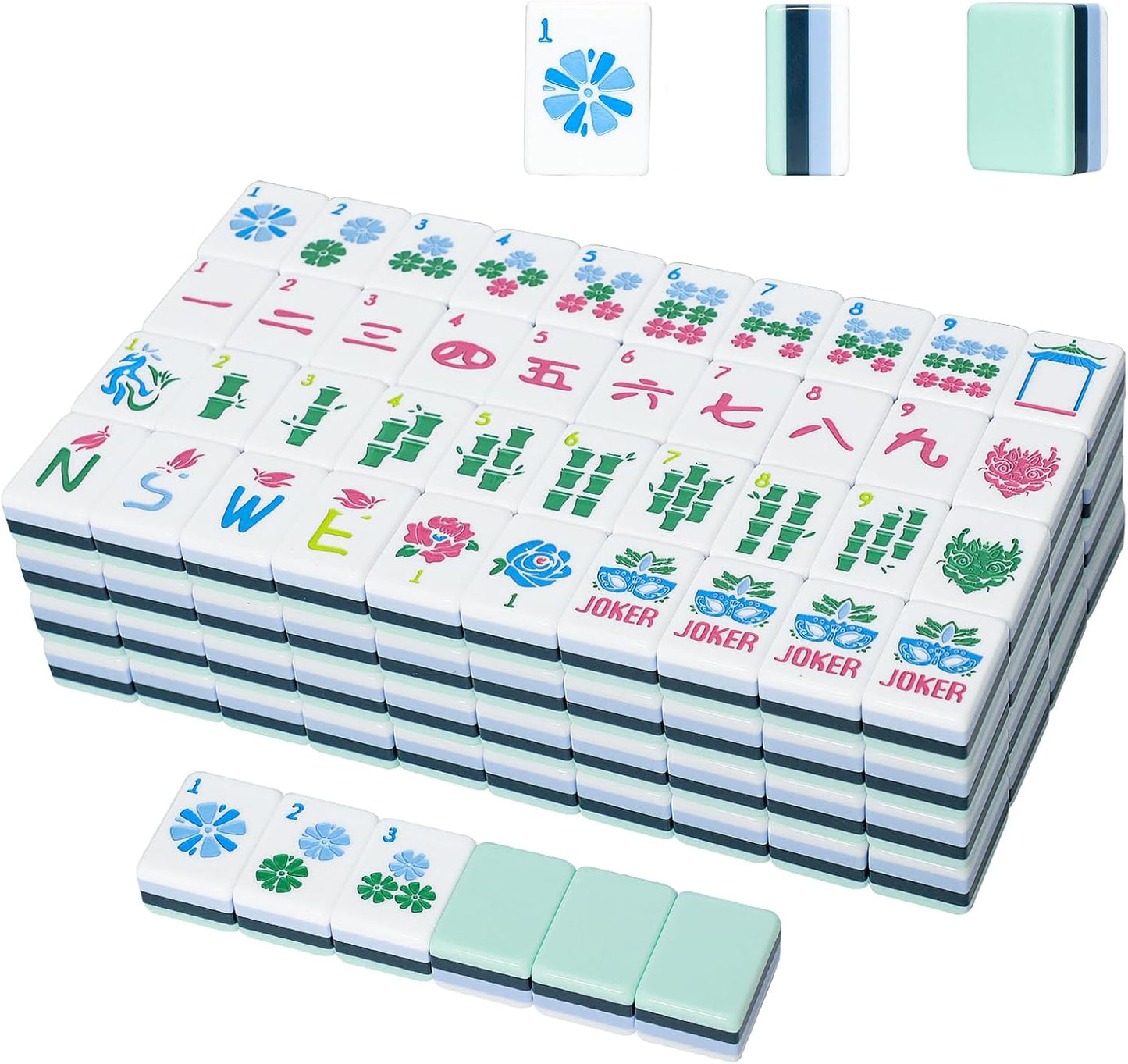 American Mahjong Tile Set with160 Acrylic 4 Layer Engraved Mahjong Tiles, Mahjong Tiles Bag and Accessories