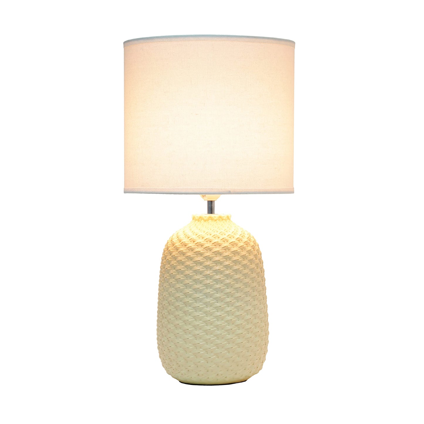 Simple Designs LT1135-YLW Ceramic Bedside Table Desk Lamp 20.4in Tall Yellow with White Fabric Drum Shade