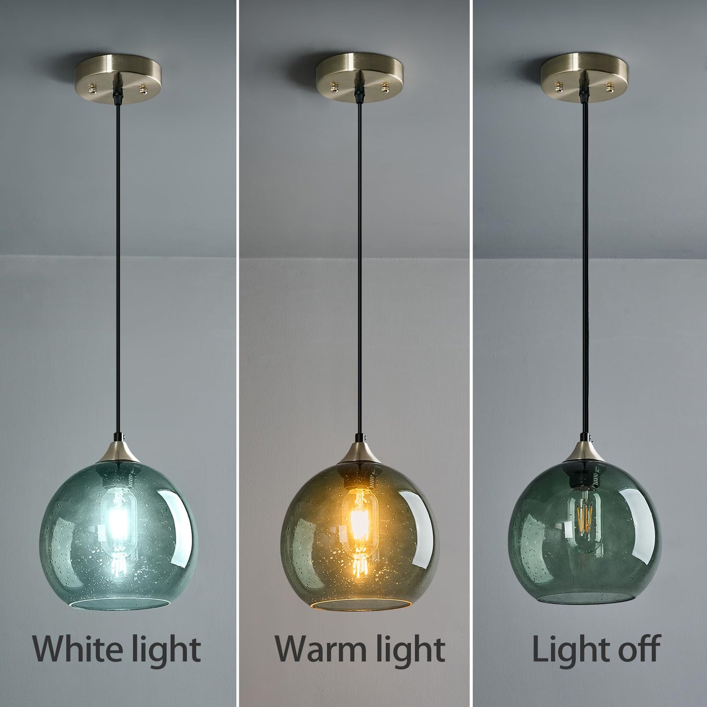 Lbsqj Gray Green Glass Pendant Lights Kitchen Island Lighting Globe Pendant Light Fixtures Modern Pendant Lighting For Kitchen Island Bedroom Living Dining Room Light Fixture(7.87In  3-Pack)