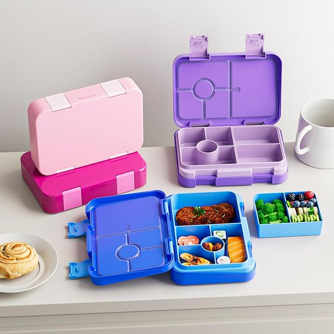 Bento Lunch Box for Kids, 6 Compartments BPA Free, Dishwasher Safe Back to School Snack Bento Lunch Containers Boxes, Ideal Portion Sizes for On-the-Go Meal, Ages 3+, School, Blue