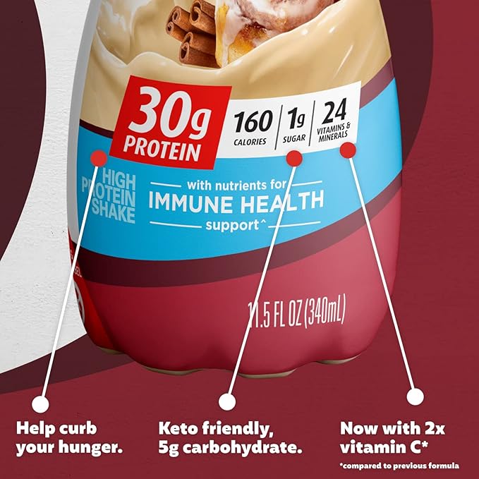 Premier Protein Shake, 30g Protein, 1g Sugar,24 Vitamins&Minerals Nutrients to Support Immune Health, Cinnamon Roll,11.5 fl oz - Pack of 12