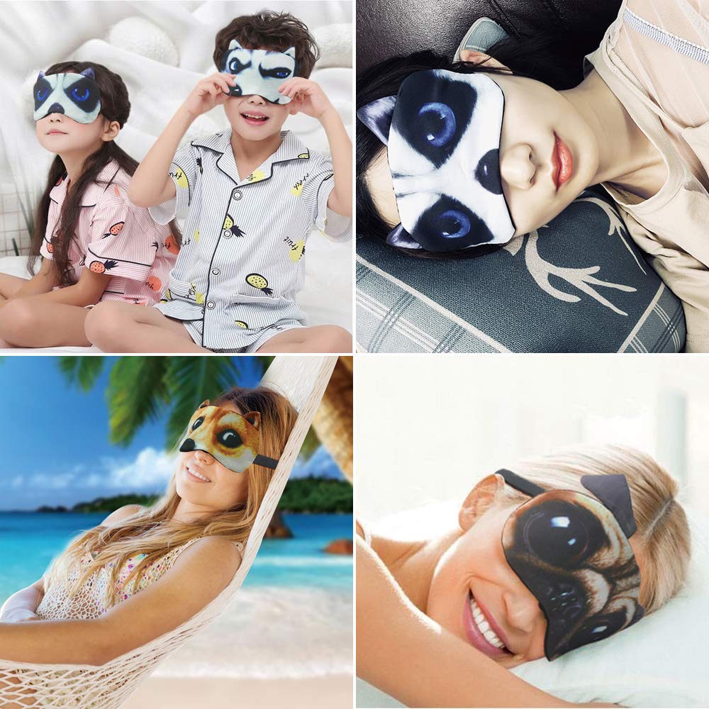 HYCLES Sleep Mask for Kids Sleeping Eye Cover Cute Cartoon Animal Funny 3 Pcs Blindfold Eyeshade for Men Women Plane Travel Game Nap Night Sleeping