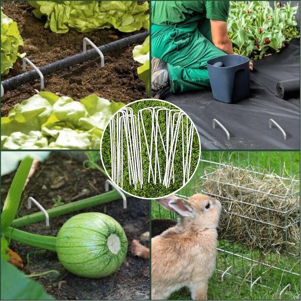 Petgrow 6 Inch Garden Stakes Galvanized Landscape Staples,U-Type Turf Staples for Artificial Grass, Rust Proof Sod Pins Stakes for Securing Fences Weed Barrier, Outdoor Wires Cords Tents Tarps