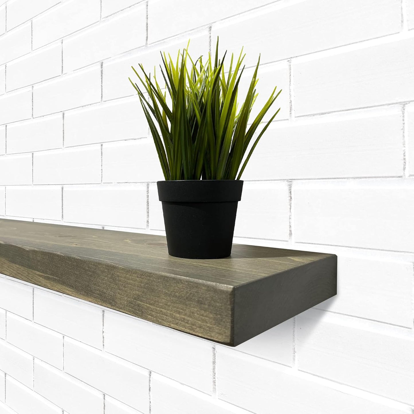URBANDI, Rustic Floating Shelves, Set of 2, Hidden Bracket, Solid Wood, Heavy Duty, Wall Mounted Shelves, (Grey, 24Wx8D)