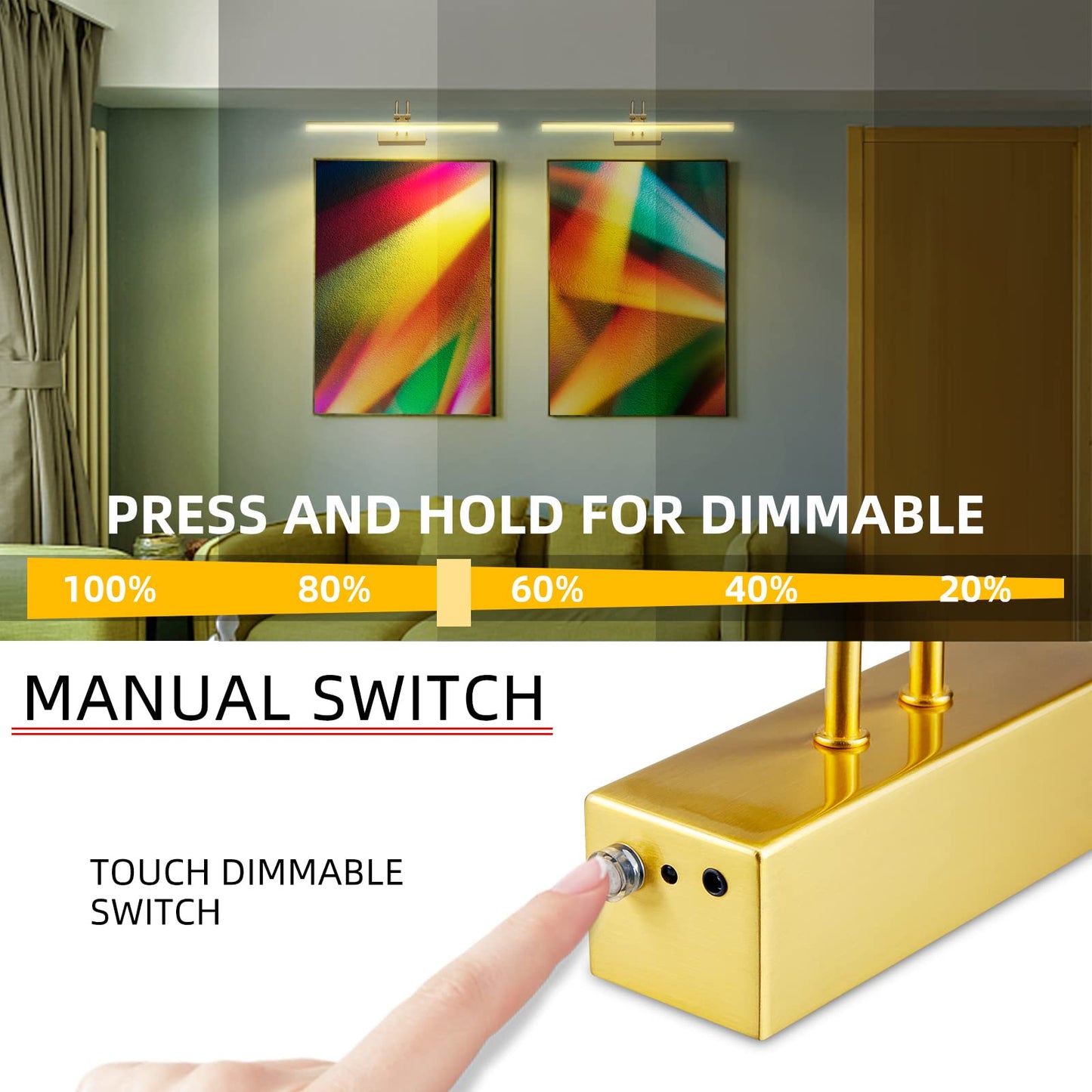 RAIFOOLLY Picture Light, 13in Battery Operated Art Light, Dimmable, Brass, Model RF00181