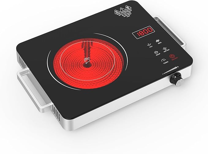 WABK 1800W Single Portable Electric Cooktop, 110V Hot Plate Countertop Burner with LCD Sensor Touch, 10 Temperature Setting, LED Display, Kids Safety Lock, Auto Shut off Function for Home Camping