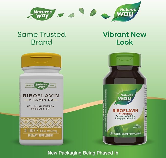 Nature's Way Riboflavin Vitamin B2, Supports Cellular Energy Production*, Vegan, 30 Tablets (Packaging May Vary)