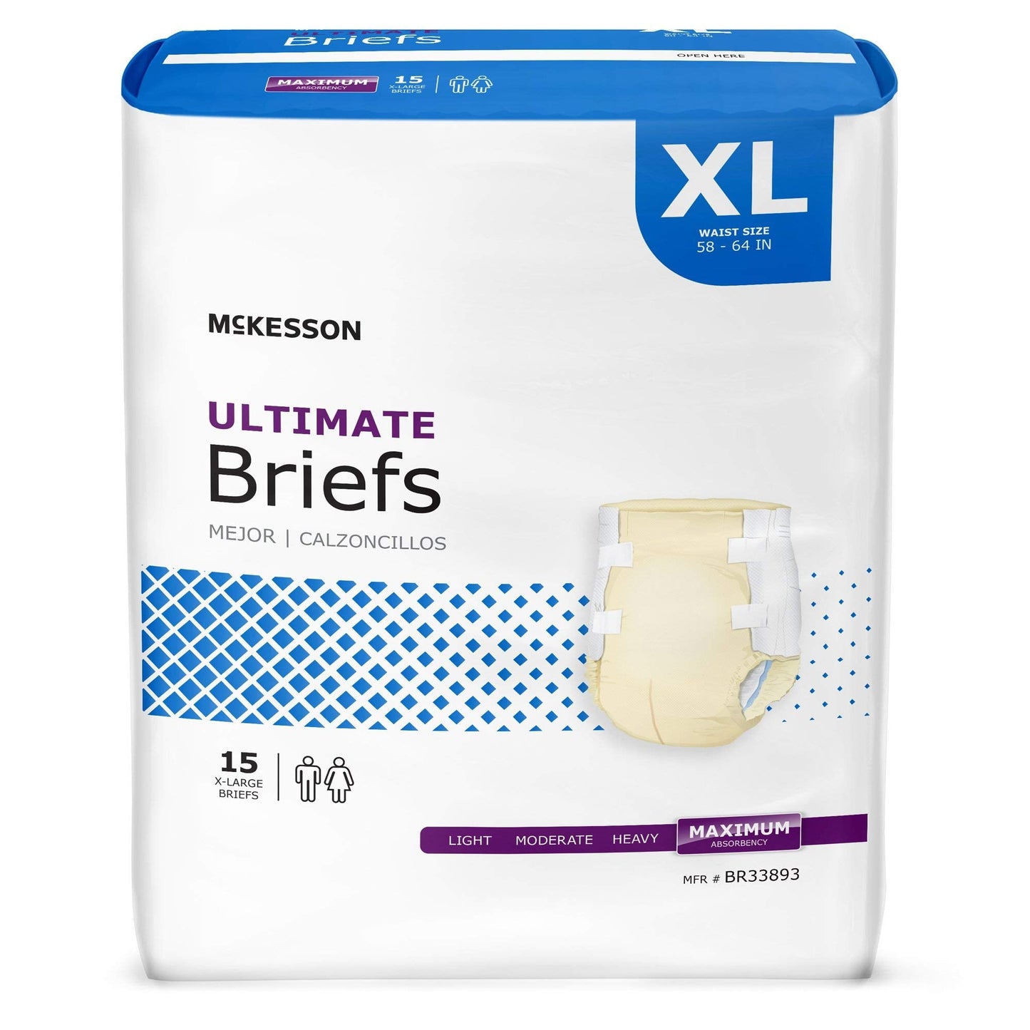 McKesson Ultimate Briefs, [60 Count], Size XL, 58-64 in. Incontinence Adult Diapers with Tabs, Maximum Absorbency, Unisex, Disposable, Elastic Leg Gathers and Contoured Fit for Men and Women