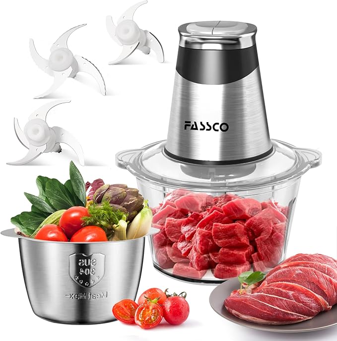 Food Processors, Electric food Chopper, Meat Grinder with 2 Bowls (8 Cup+5 Cup),400W Copper Motor - 3 Bi-Level Blades for Meat,Vegetables,Onion, Garlic, Salad, Baby Food, Nuts, Ice Cube