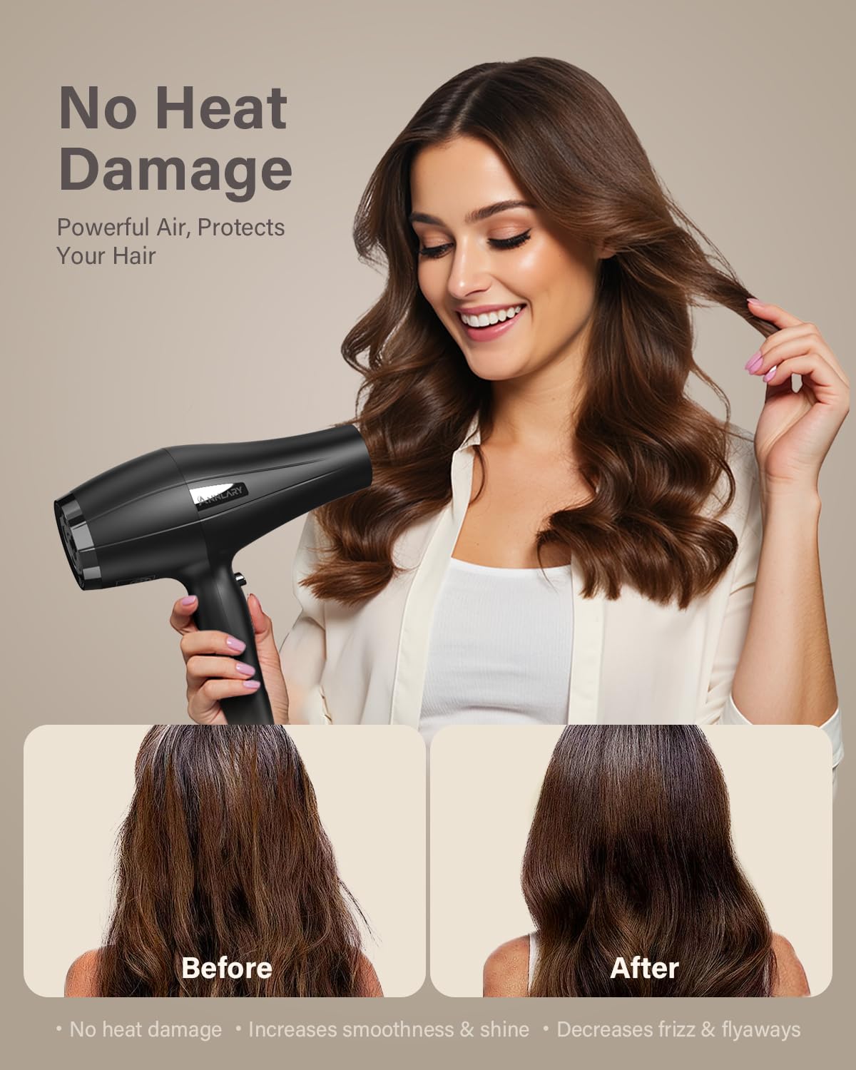 ANNLARY Ionic Hair Dryer with Diffuser, Blow Dryer, Professional 1875W Powerful AC Motor Hairdryer with 8.2Ft Cord for Women & Men, Fast-Drying Blow Dryer with Nozzle for Home, Salon