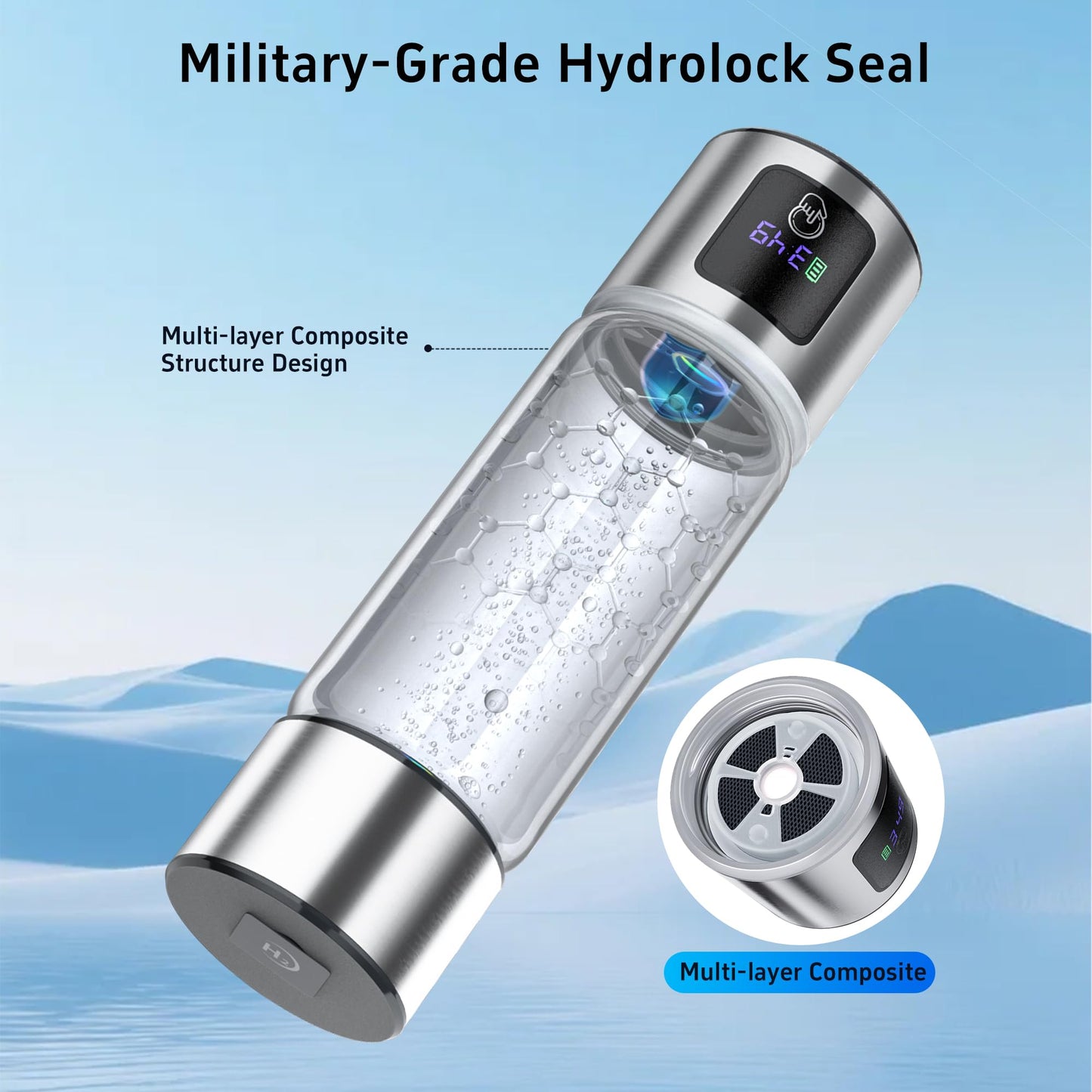 Upgrade 3-in-1 Hydrogen Water Bottle Generator with Display - Industry TOP - 24-Hour Hydrogen Lock | 0 Chlorine & 0 Ozone | 100% Leak-Proof Seal, Hydrogen Water Bottle Generator with Hydrogen Straw
