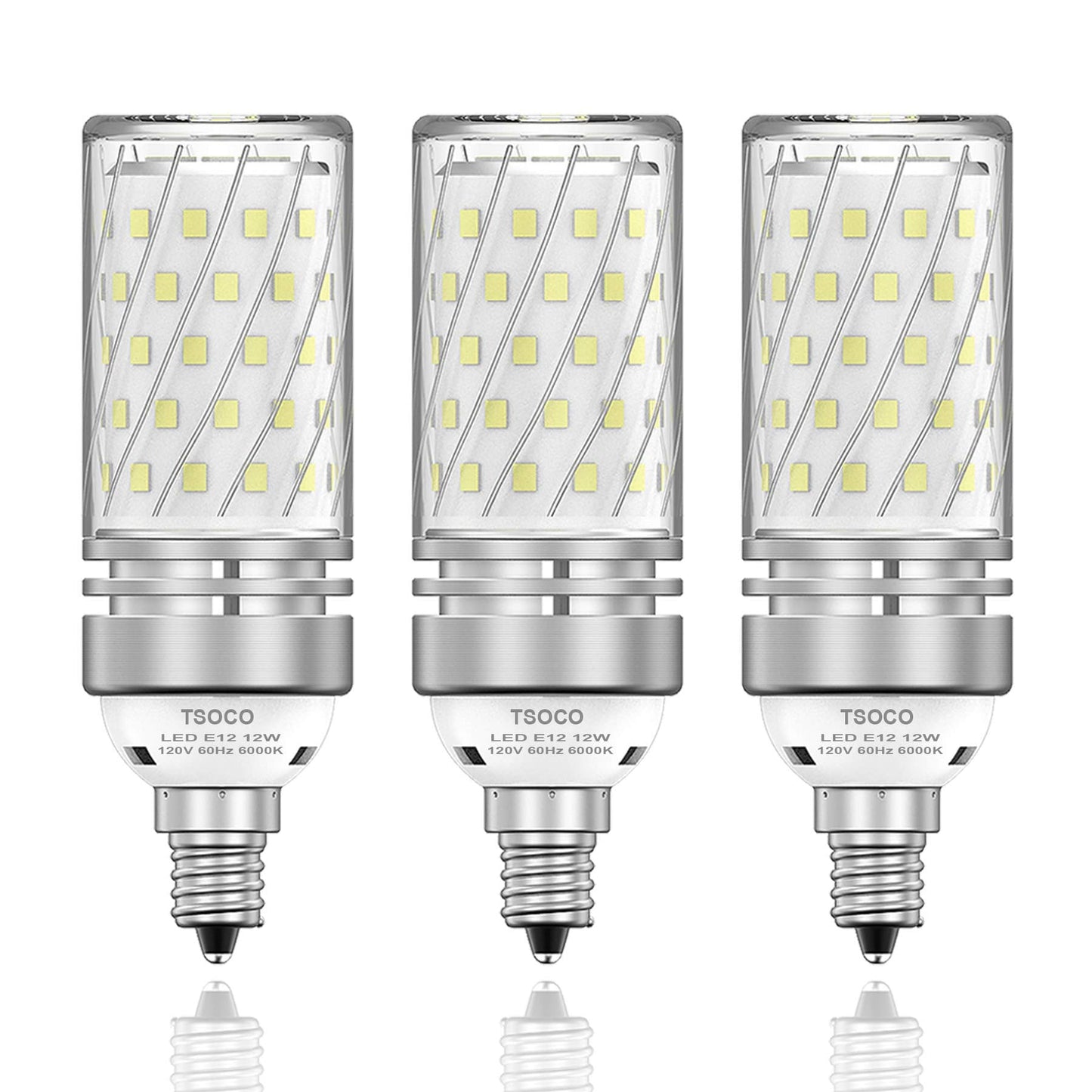 TSOCO E12 LED Bulbs, 12W Non-Dimmable Chandelier Light, 100W Equivalent, 1200LM, Pack of 3, Daylight White