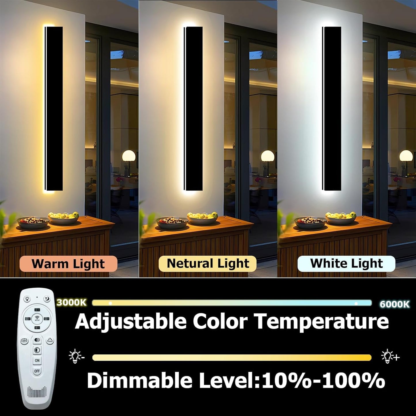 Enmln 59In Modern Outdoor Lights Fixture 4.33In Wide Dimmable Exterior Wall Lights For Garage And Front Door Long Outdoor Wall Sconce Ip65 Waterproof Black Led Outdoor Entrance Lighting