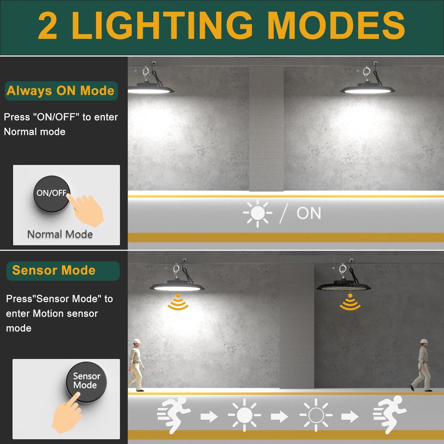 ACOHOOK High Bay Light 300W with Motion Sensor, 45000lm, Remote Control, Aluminum, 6Pack, Model AUFO-15MD, Smart Color