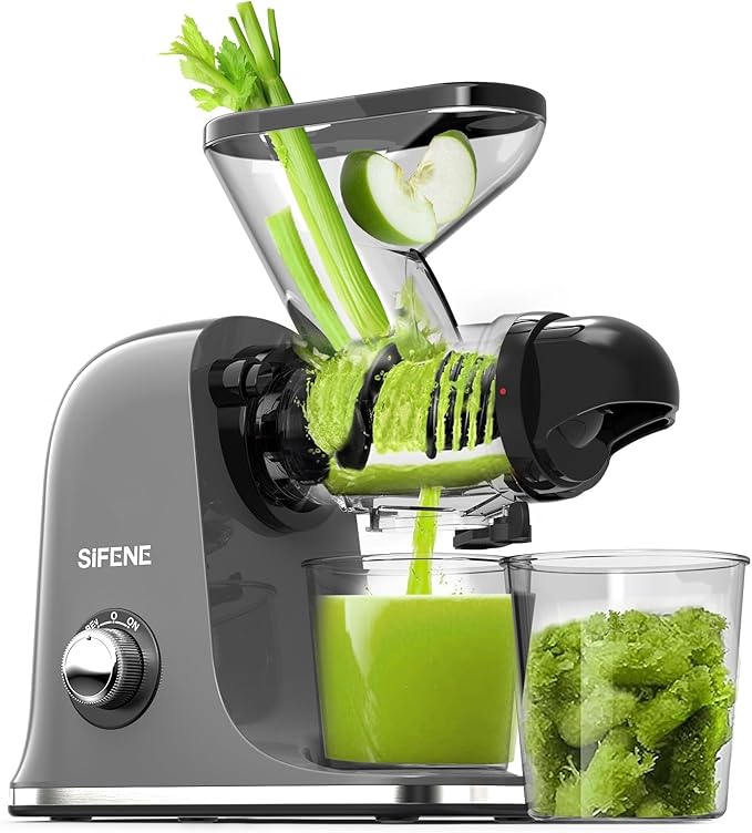 SIFENE Compact Slow Juicer, Easy to Clean, Quiet Masticating Juicer for Small Spaces, Dual Feed Chutes, Cold Press, BPA-Free, 280ml Mini Juicer for Celery, Carrots, Greens, 100W/150W, Dishwasher Safe,