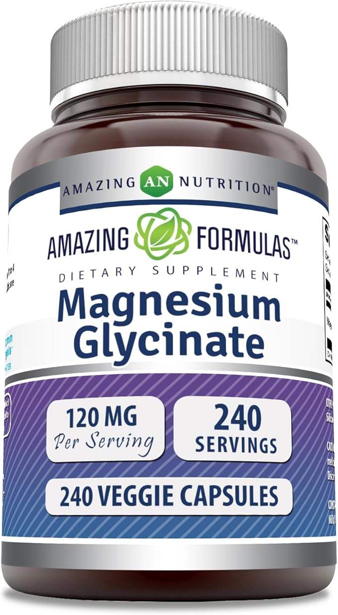 Amazing Formulas Magnesium (Glycinate) 120 mg Per Serving Supplement | Veggie Capsules | with Magnesium Glycinate | Non-GMO | Gluten Free (240 Count)