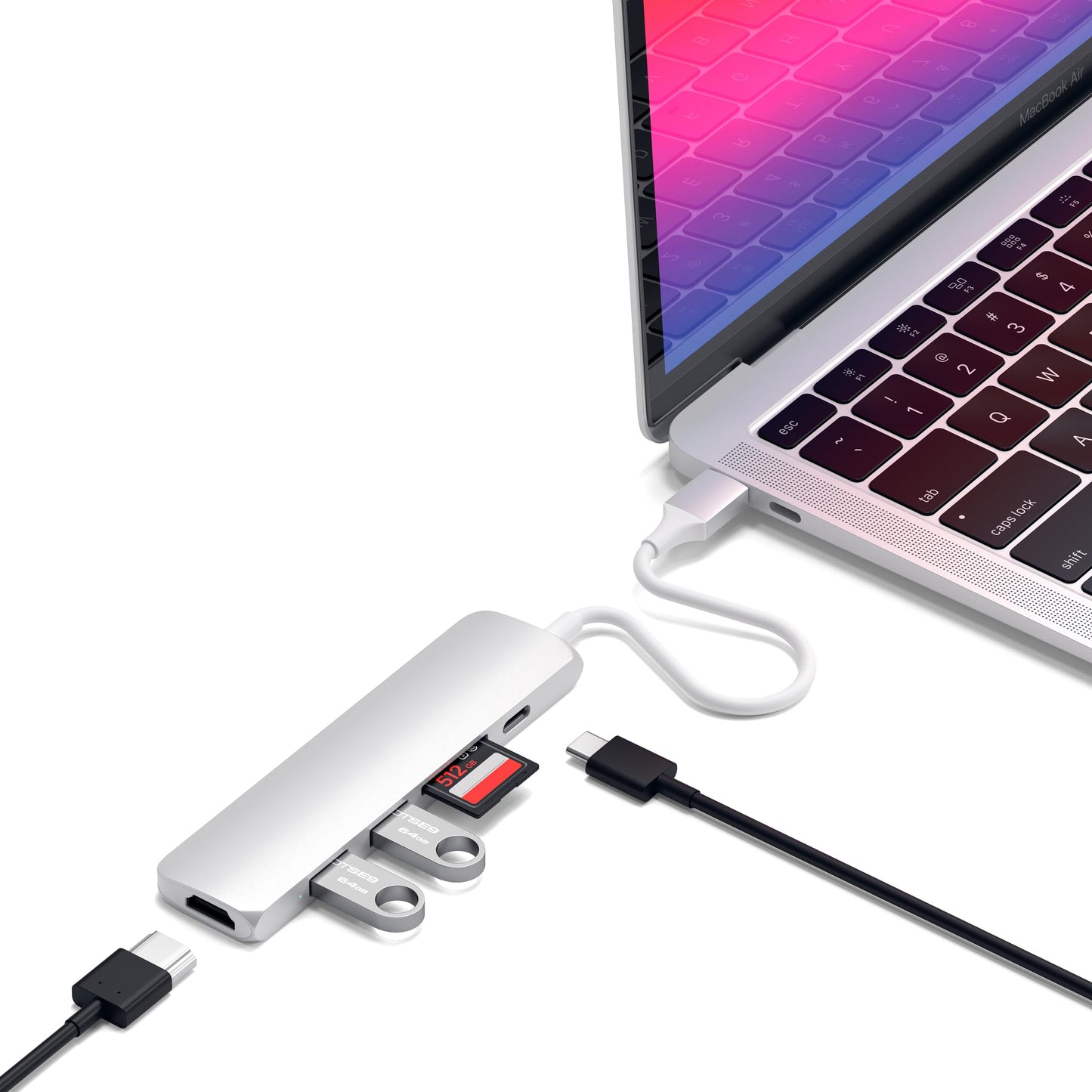 Satechi Usb C Hub Slim Multiport Adapter V2 With 60W Usb C Pd, 4K Hdmi (60Hz), Micro/Sd Card Readers, Usb 3.0, For Macbook Air/P