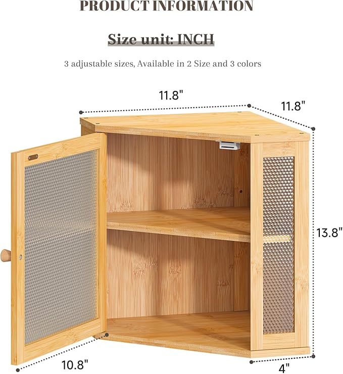 Corner Bread Box Kitchen Countertop Extra Large Capacity Farmhouse Bread Box, Corner Countertop Storage, Double Layer Bread Holder (Natural, Large)