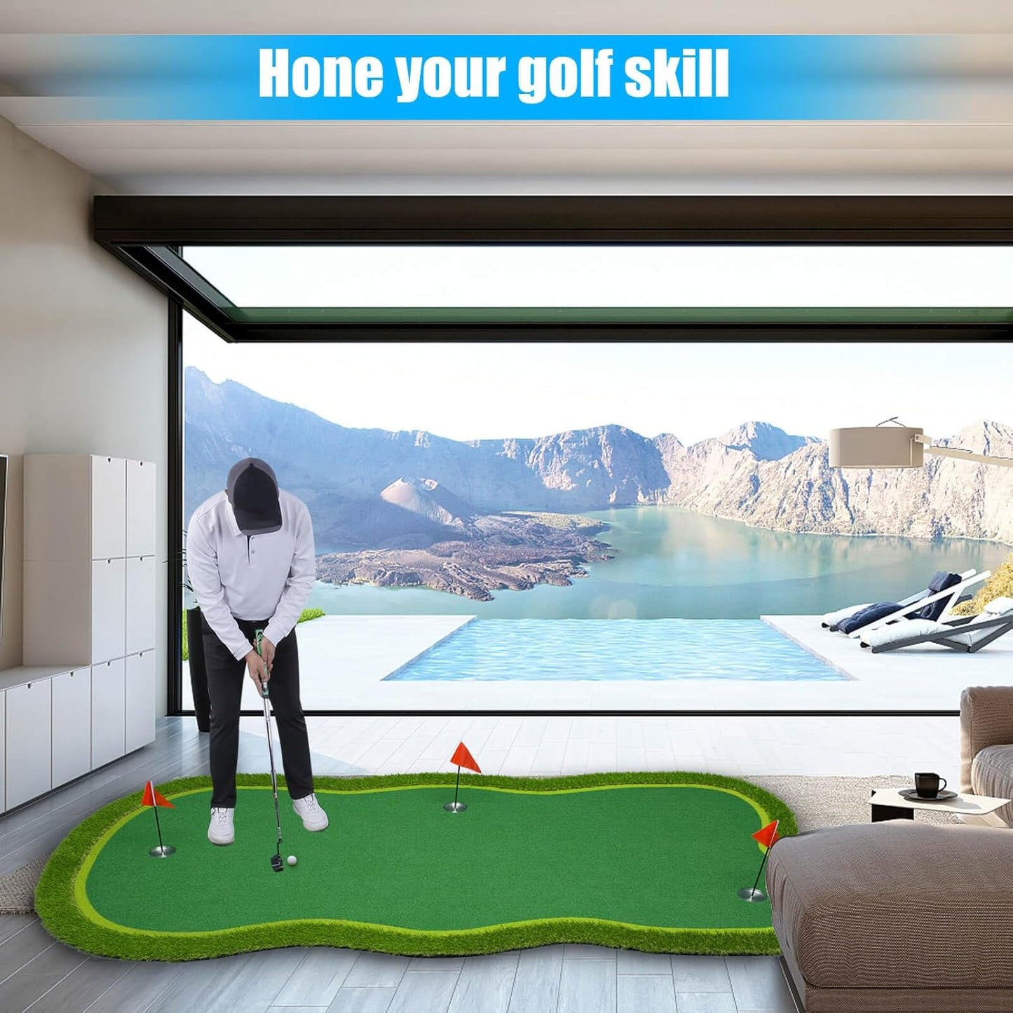 Golf Putting Green/Mat-Golf Training Mat- Professional Golf Practice Mat- Green Long Challenging Putter for Indoor/Outdoor