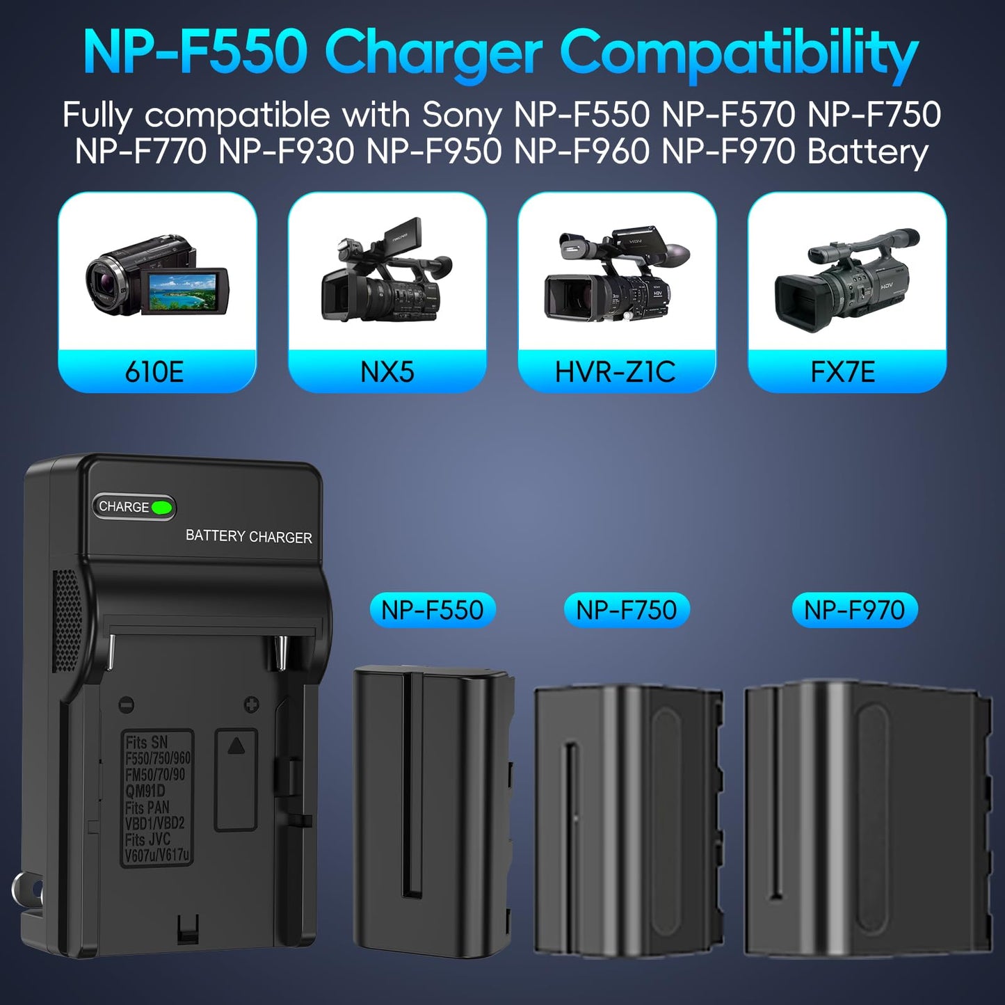 Artman NP-F550 Battery 2-Pack and Wall Charger for Sony NP F550, F530, F970, F960, F770, F750, F330, CCD-SC55, TR516, TR716, TR818, TR910, TR917 Camera, CN-160, CN-216 LED Video Light (2600 mAh)