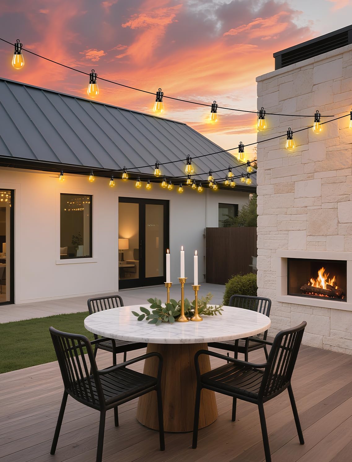 Vozuji Outdoor Patio String Lights: S14 Shatterproof Bulb Outside Waterproof Light - 100Ft 30M Remote Dimmable Connectable Hanging Outdoor Electric Lighting - Garden Backyard Yard Gazebo Porch Party