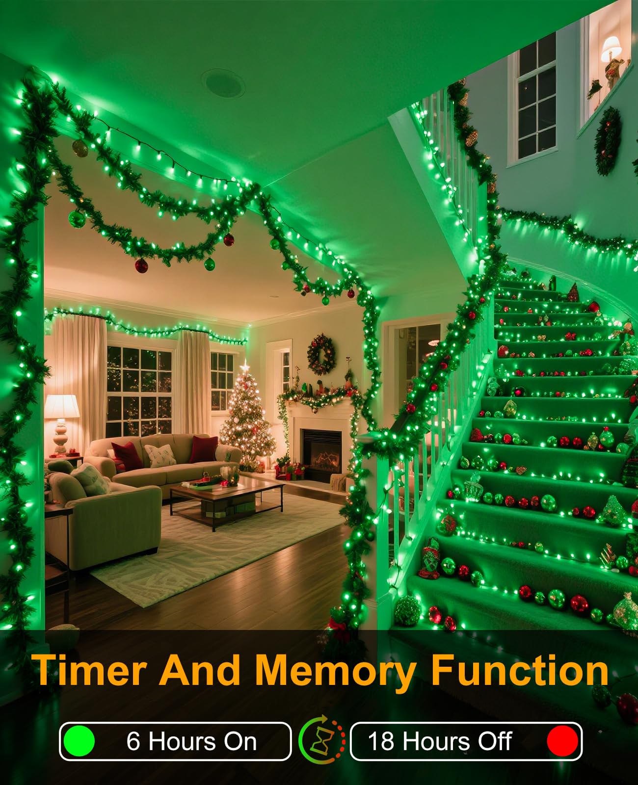 157Ft 480 Led Christmas Lights Outdoor  Plug In Christmas Tree Lights Waterproof  8 Modes Green Wire Fairy String Light For Indoor House Garden Xmas Party Decorations  Green