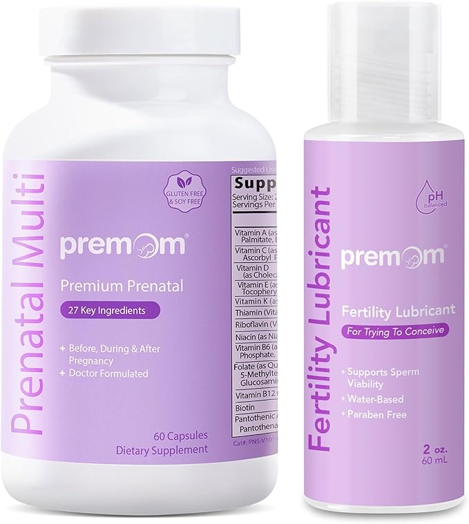 Premom Water Based Fertility Lubricant + Premom Multivitamin for Women - Prenatal Formula Vitamin Supplements