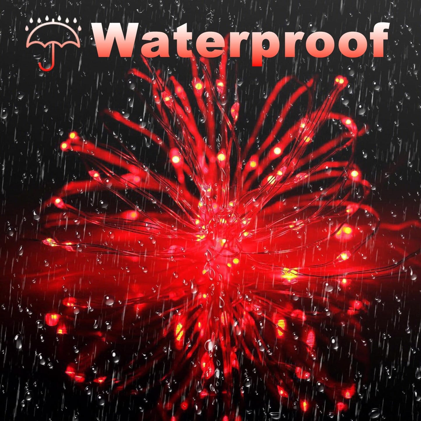 Lomotech Solar String Lights - 200LED Fairy Lights, 66ft, Waterproof, 8 Modes, Copper Wire, Red, Model LO-S100-007-2, 2 Pack