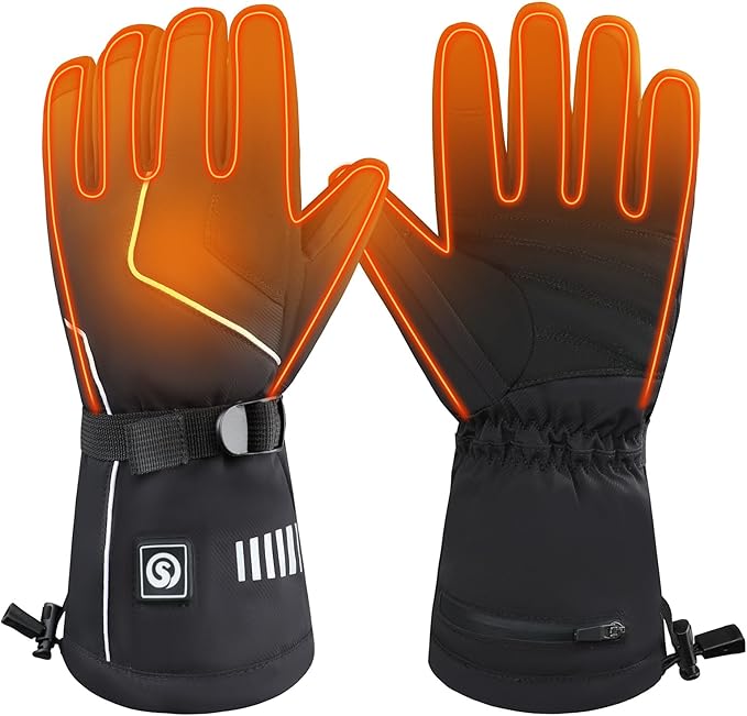 SNOWYES Heated Ski Gloves for Men & Women, 4000mAh Rechargeable Electric Gloves, Waterproof Windproof Touchscreen Winter H...