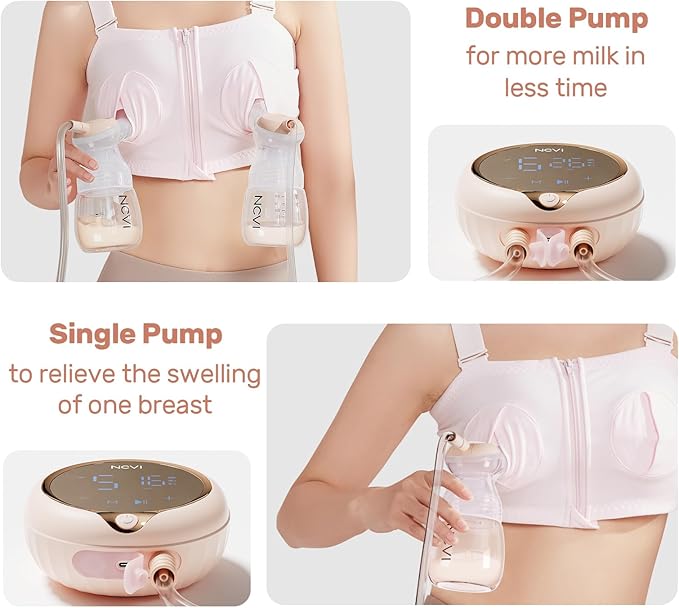 NCVI 8100 Double Electric Breast Pump with 24/28mm Silicone Flanges Suitable for Large Nipples, Anti-Backflow Milk Breastfeeding Pump with 4 Modes|9 Levels, Handheld Motor and LED Display, Ultra-Quiet