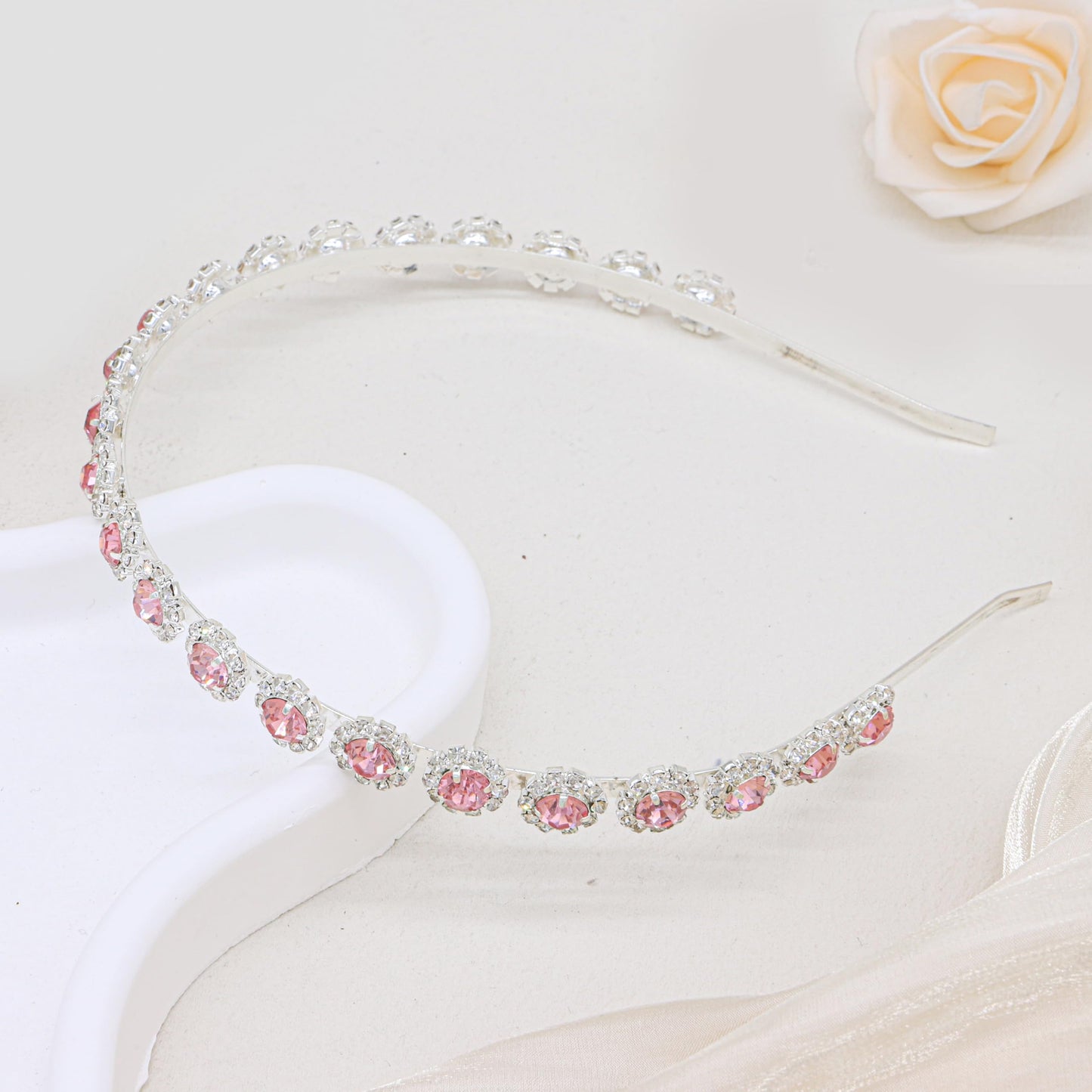 Ammei Headpiece Bridal Headpiece Wedding Headband with Crystal and Hair Accessories (Pink, 5.5 ' ')
