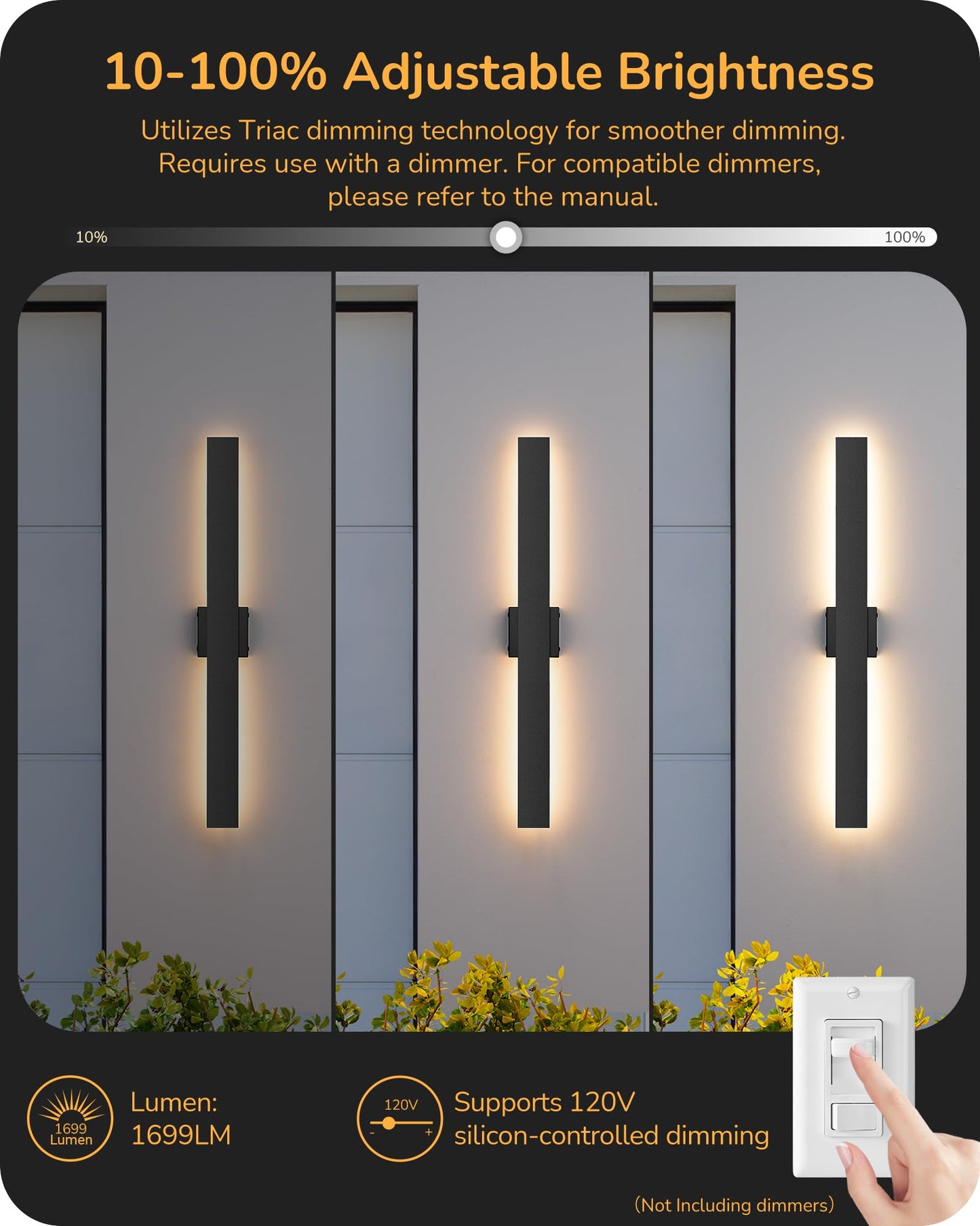 Edishine 31In Led Outdoor Wall Lights  3Cct & 10%-100% Dimmable  Ip65 Waterproof  Modern Exterior Lighting Fixtures  Long Exterior Wall Lights For Garage  Front Door  2 Pack  Black