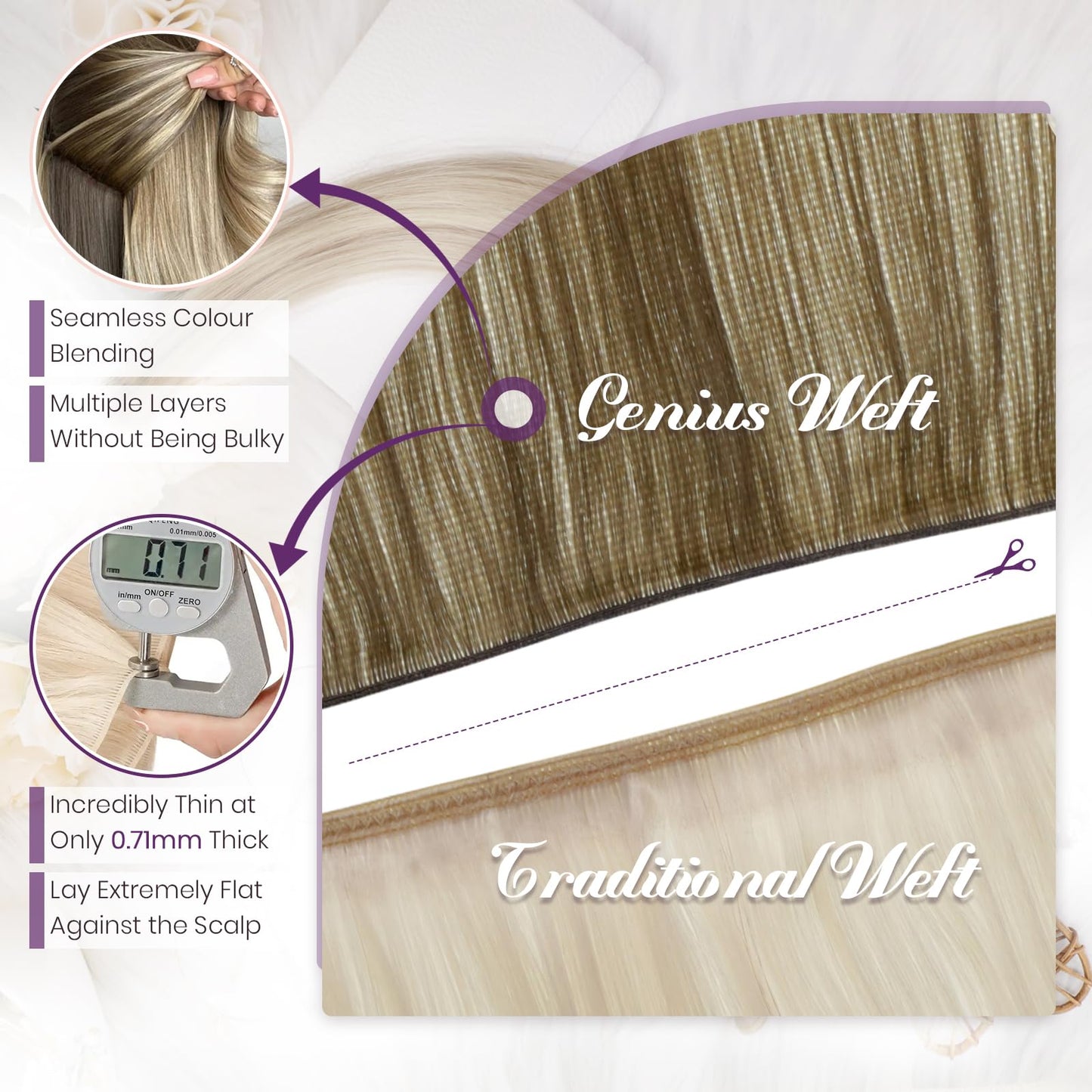 LaaVoo Hand Tied Weft Hair Extensions Human Hair Long Sew in Hair Extensions Real Human Hair Genius Weft Extensions Rel Human Ha