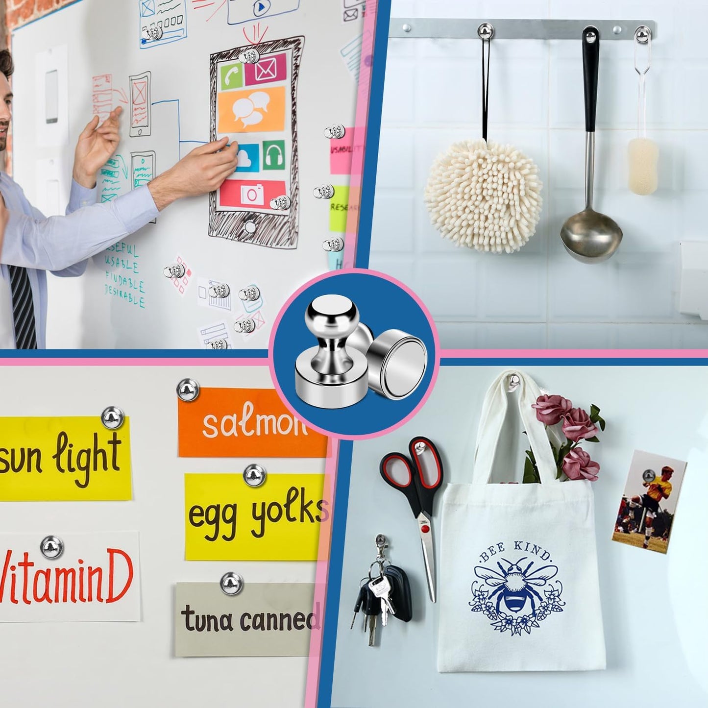 LOVIMAG Fridge Magnets 56 Pcs Refrigerator Whiteboard Small Strong Magnet Classroom Kitchen Accessories Decorative Locker Set Decor Must Haves Office Calendar Refrigerador Magnetic Cute Crafts Silver