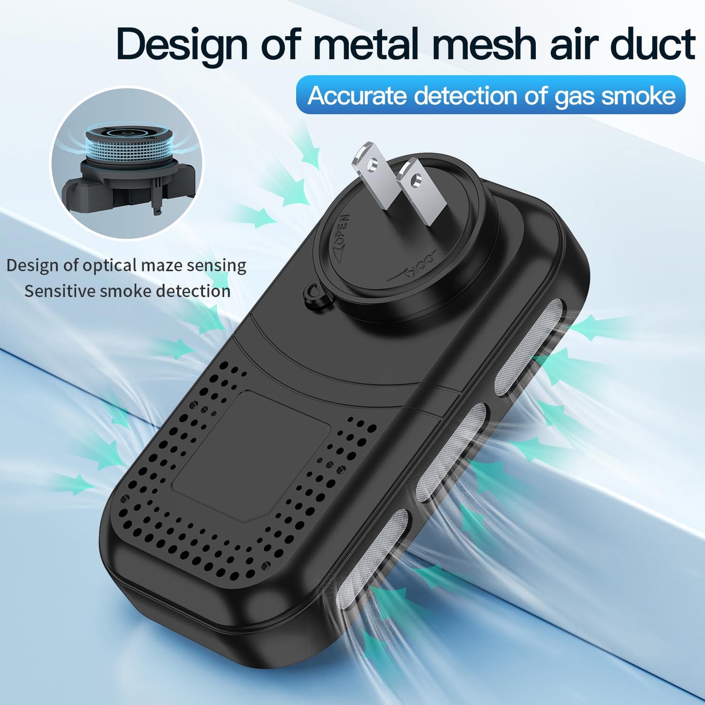 HAKINAKU 4IN1 Plug in Smoke & Carbon Monoxide Detector Combination Builti-in 2000 mAh Backup Battery HD Screen [Smoke CO Temp Humidity Sensor] Alarm for Home Travel Hotel Indoor (Black)