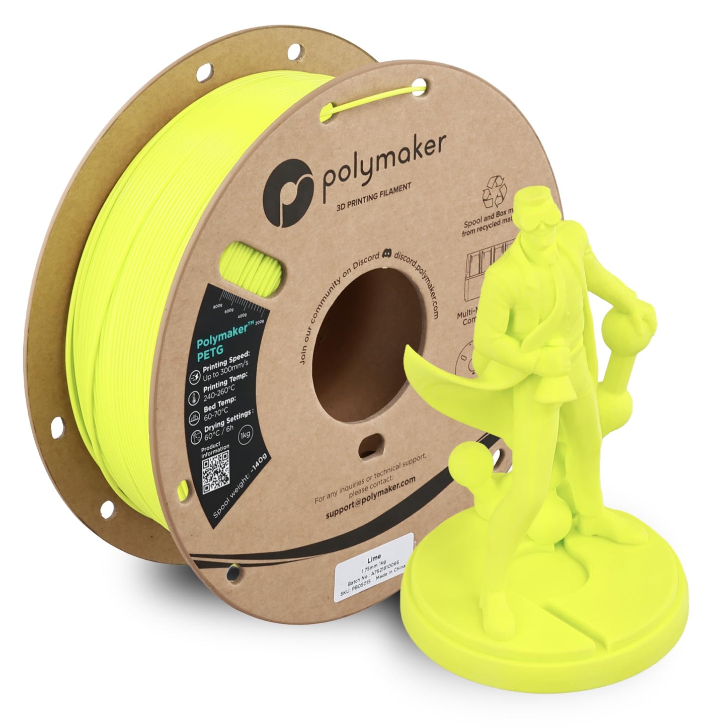 Polymaker PETG Lime 3D Printer Filament 1.75mm 1kg, High Speed PETG up to 300mm/s, High Strength New Formula, Excellent Layer Ad